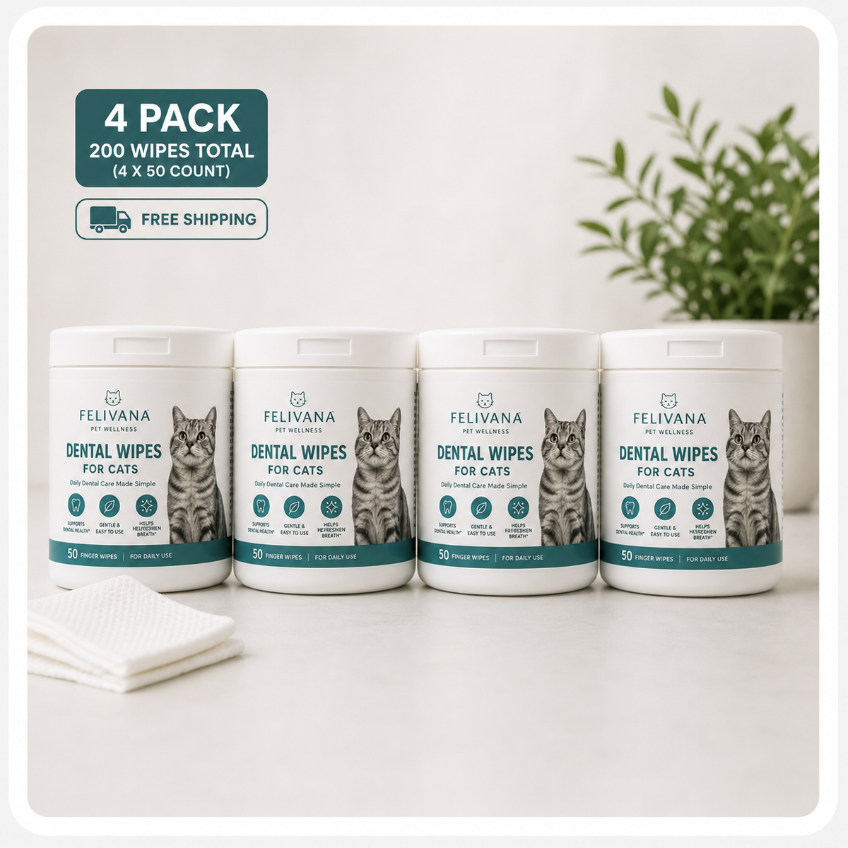 Felivana™ Daily Dental Wipes for Cats — 50 Count