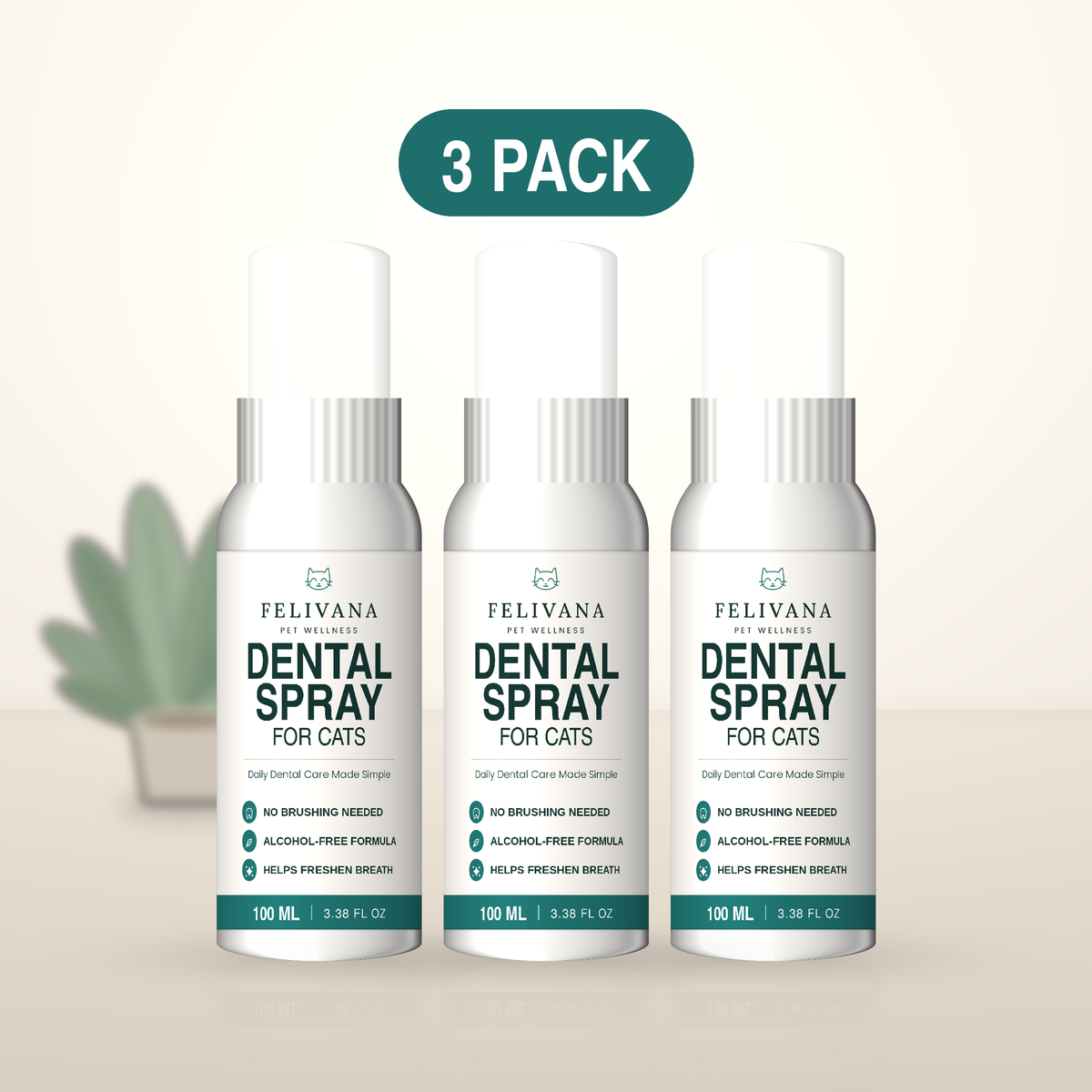 Felivana Pet Oral Spray — 3-pack, 100 mL each, for dogs and cats