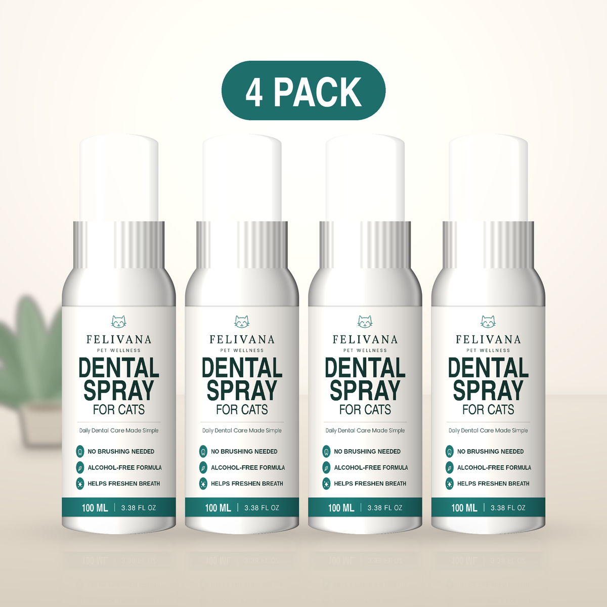 Felivana Pet Oral Spray — 4-pack, 100 mL each, for dogs and cats
